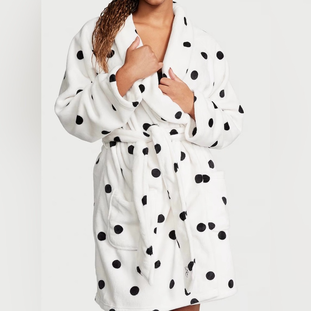 VICTORIA’S SECRET PLUSH SHORT COZY Polka Dot Women's Robe